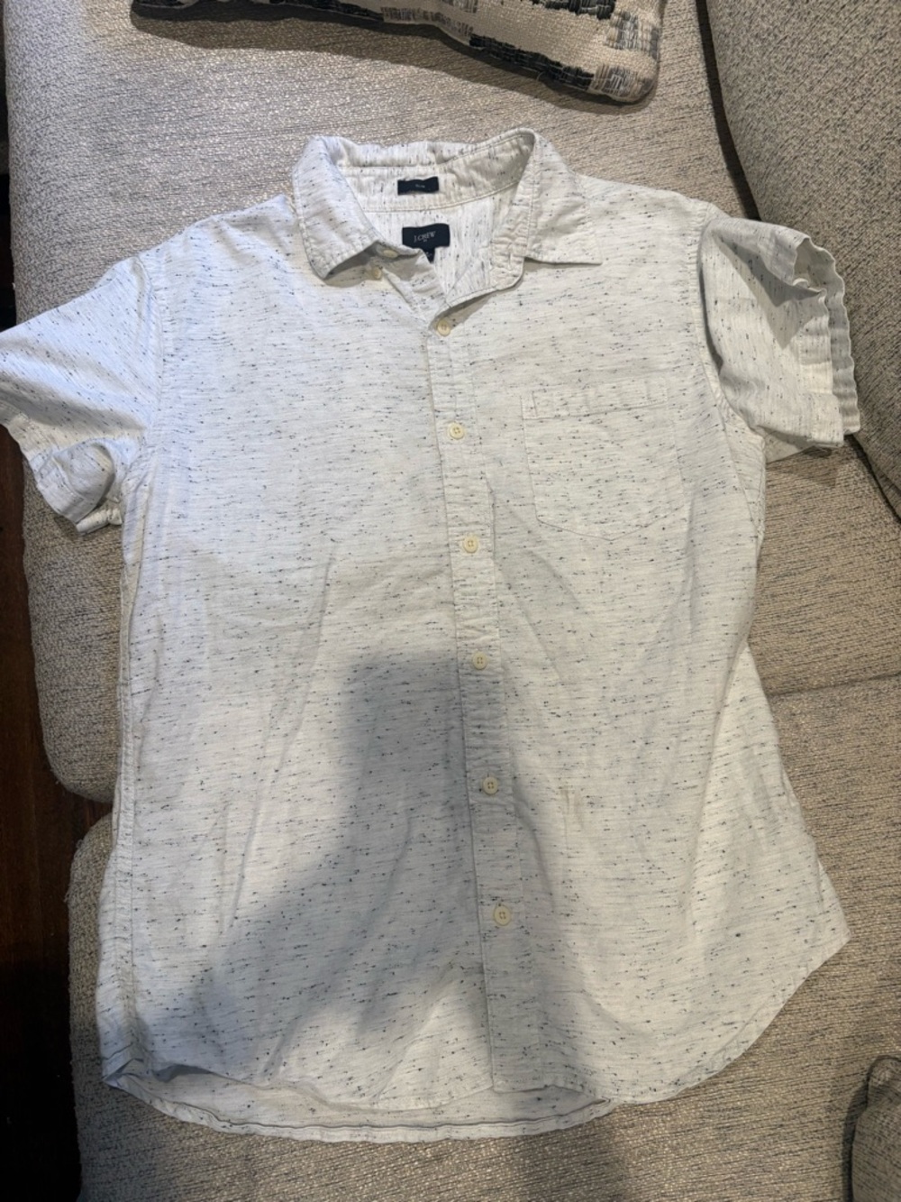J. Crew White & gray slim fit Short-Sleeve Speckled Button-Down Shirt